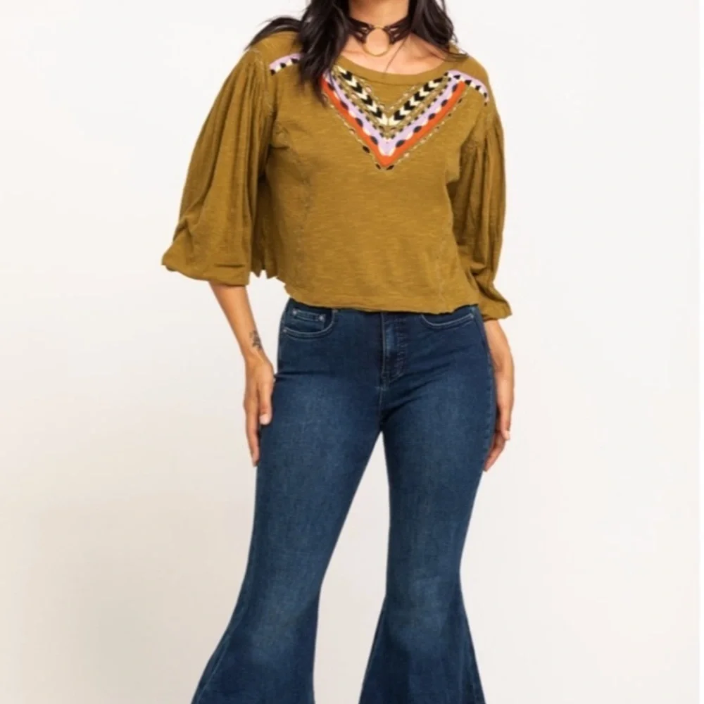 Free People | Hand Me Down Embroidered Top Moss Green Size Large